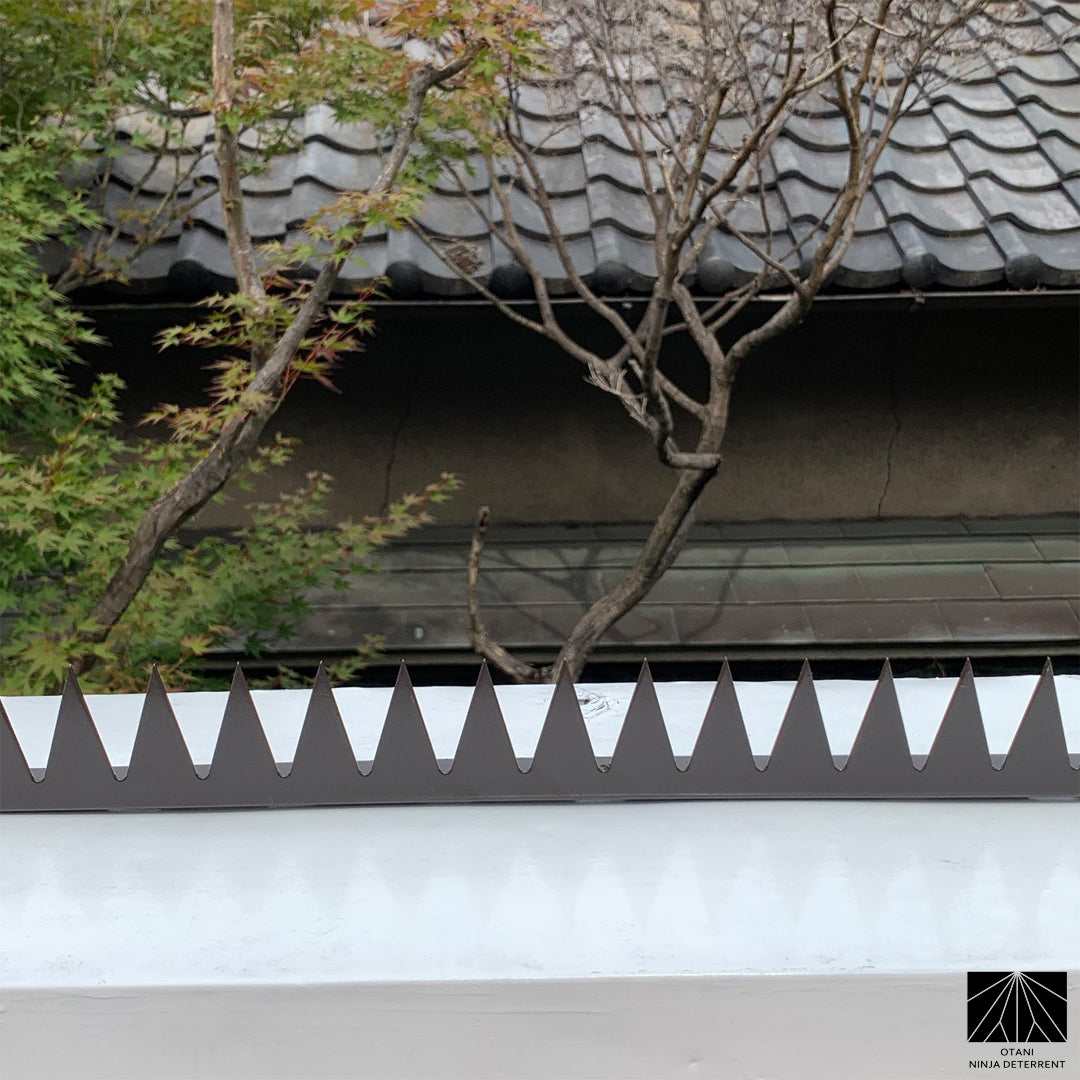 GIZAGIZA Black installed on white wall with traditional Japanese tile roof – discreet security with cultural harmony
