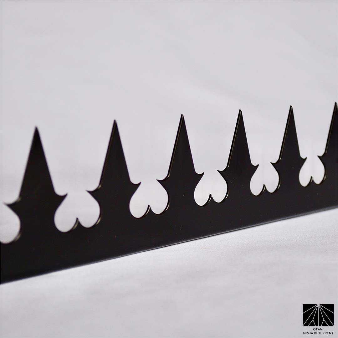 Japanese-made black heart security spike with sharp triangular blades for elegant perimeter and bird deterrence