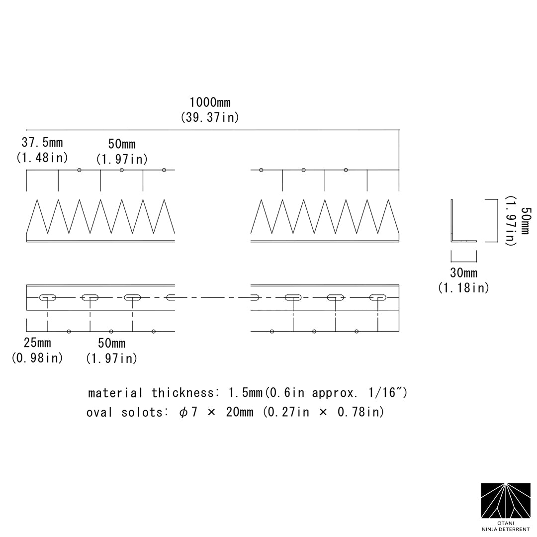Technical drawing of GIZAGIZA stainless spike showing anti-climb and anti-bird features