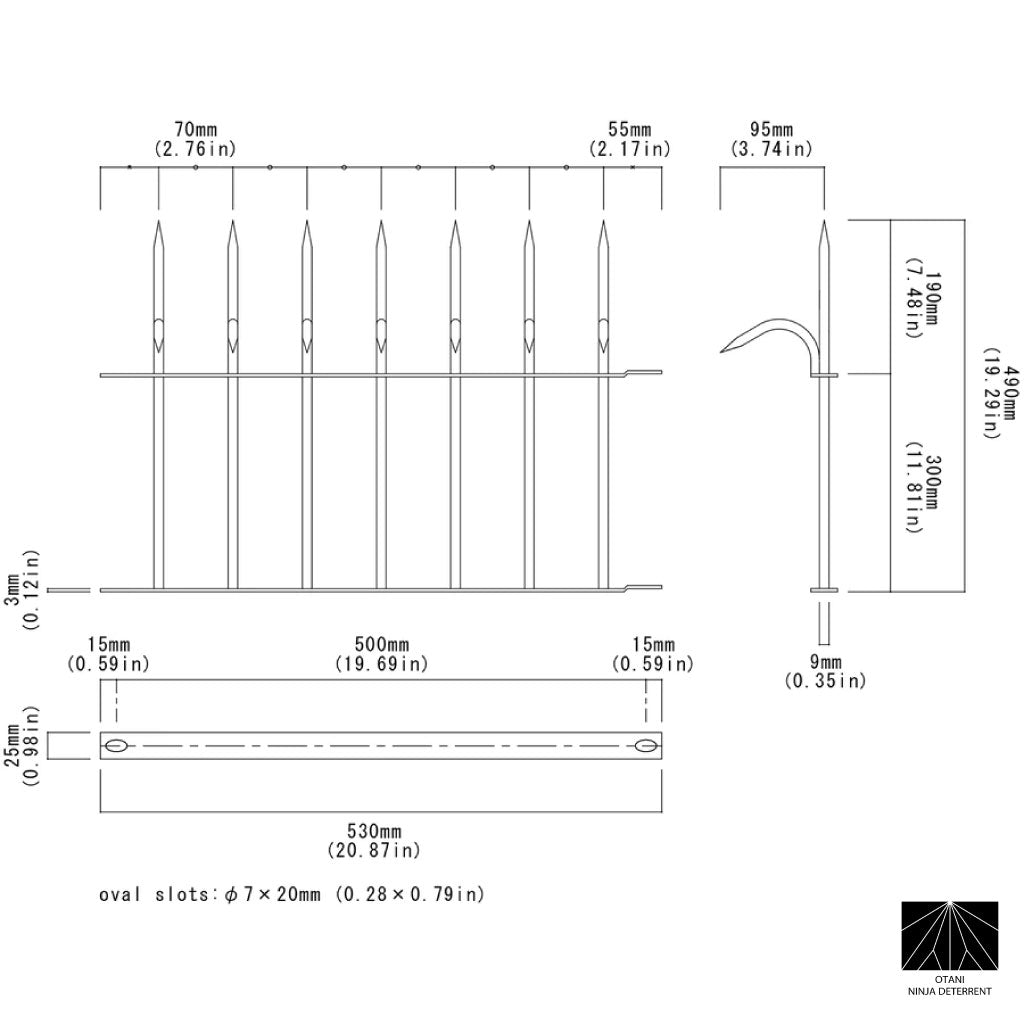 Single-bladed Long Ninja Deterrent™ blueprint—detailed specs for architects and bird control planners