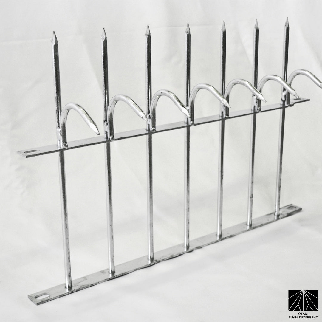 Galvanized Ninja Deterrent security spikes providing rust-resistant bird and anti-climb protection
