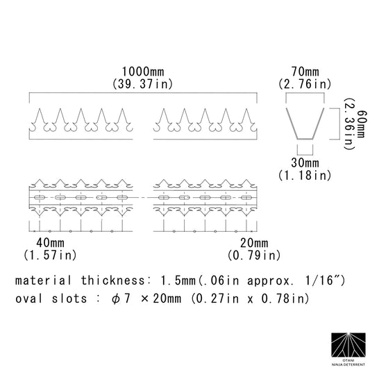 Technical drawing of GIZAGIZA heart white dual spike showing anti-climb and anti-bird features