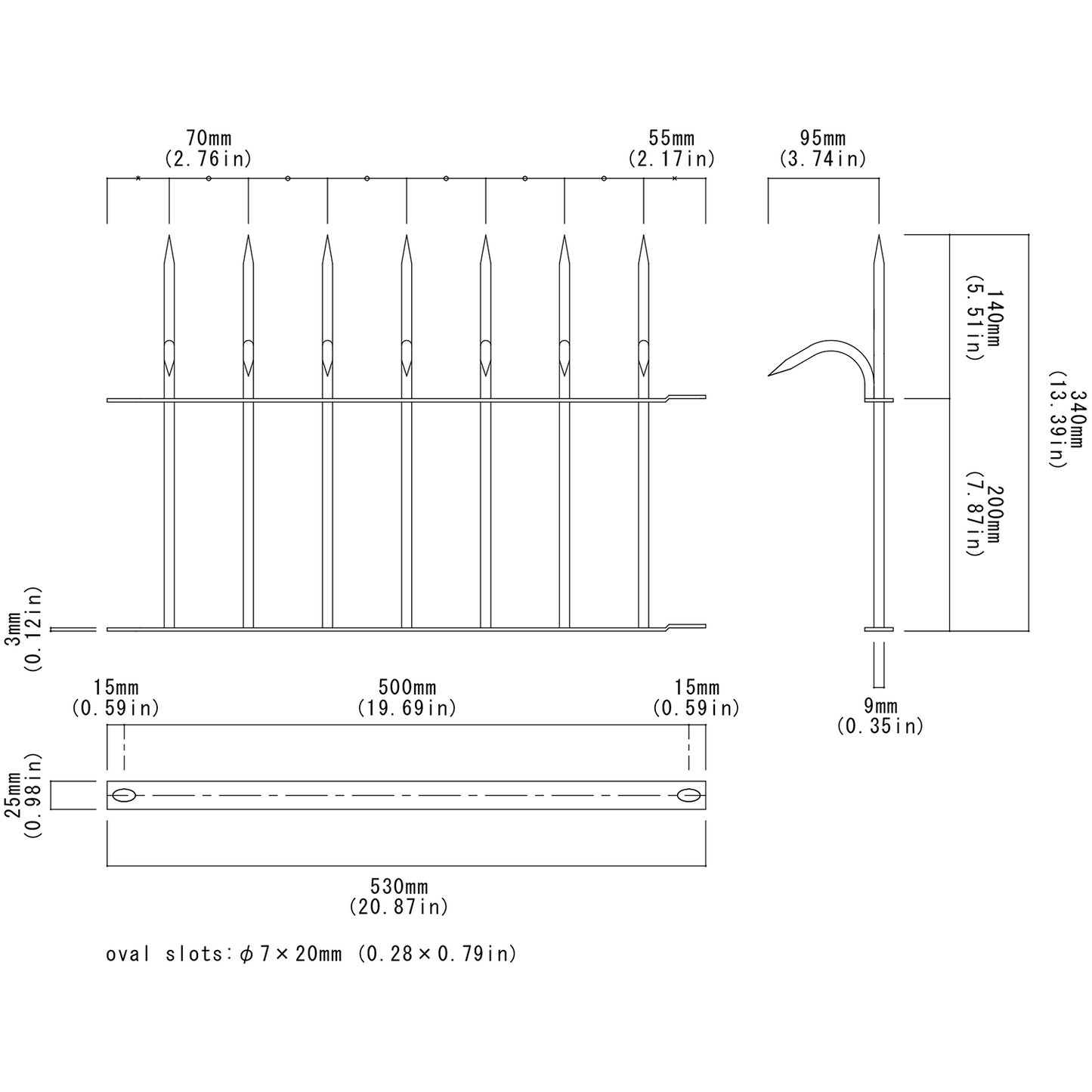 Single-bladed middle Ninja Deterrent™ blueprint—detailed specs for architects and bird control planners