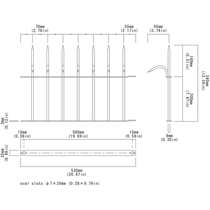 Single-bladed middle Ninja Deterrent™ blueprint—detailed specs for architects and bird control planners